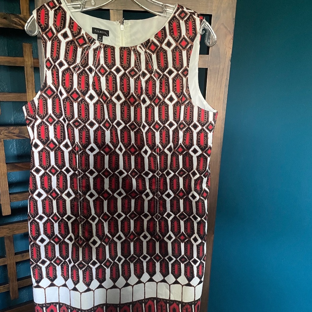 Talbots red/white/tan cotton shift dress, NWOT, US 12, mint.